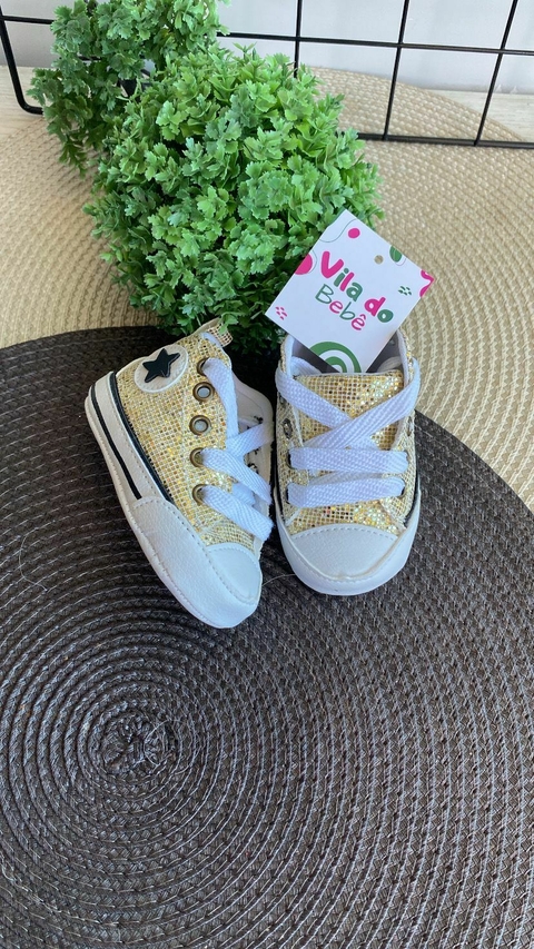 Sapatinho Tênis All Star Bebê Dourado com Glitter Cano Longo