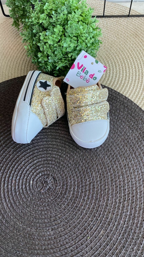 Sapatinho Tênis All Star Bebê Dourado com Glitter Cano Curto