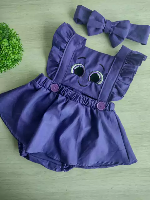 Romper Jardineira com Saia Bebê Menina - Bolo Fofos Roxinho