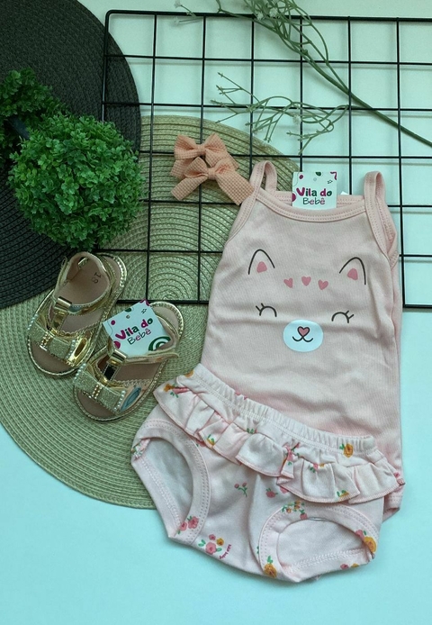 Conjunto de Bebê Menina - Body de Alça e Cobre Fralda