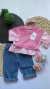 Conjunto de Bebê Menina Calça Jeans e Blusa Manga Longa Rosa