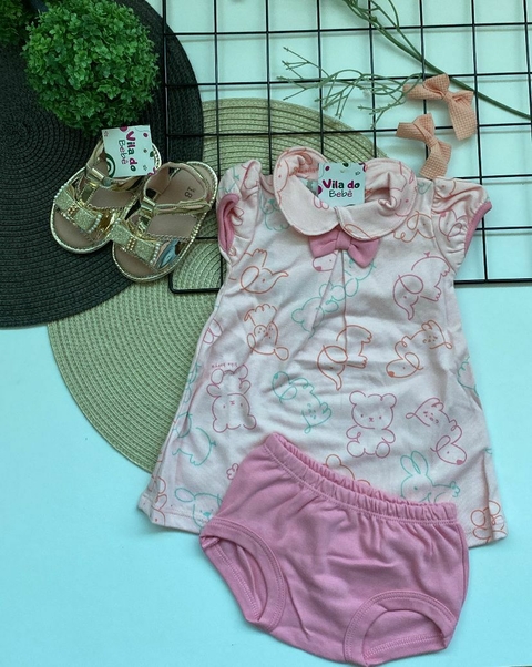Conjunto de Vestido e Cobre Fralda - Menina - Rosa