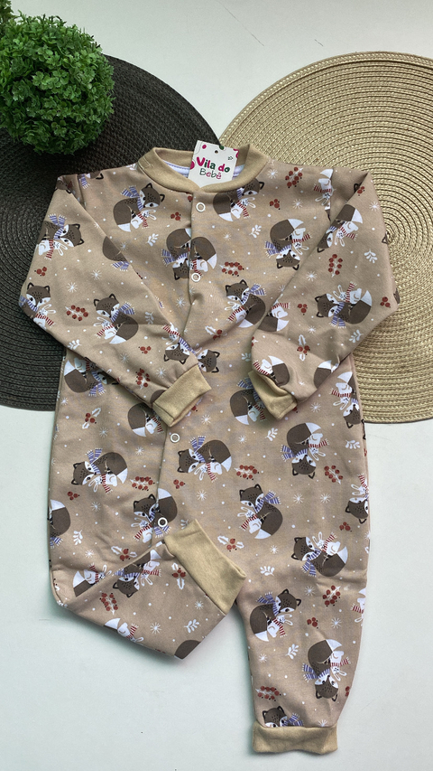 Macacão de Bebê com Botões - Estampado - Raposa Marrom - comprar online