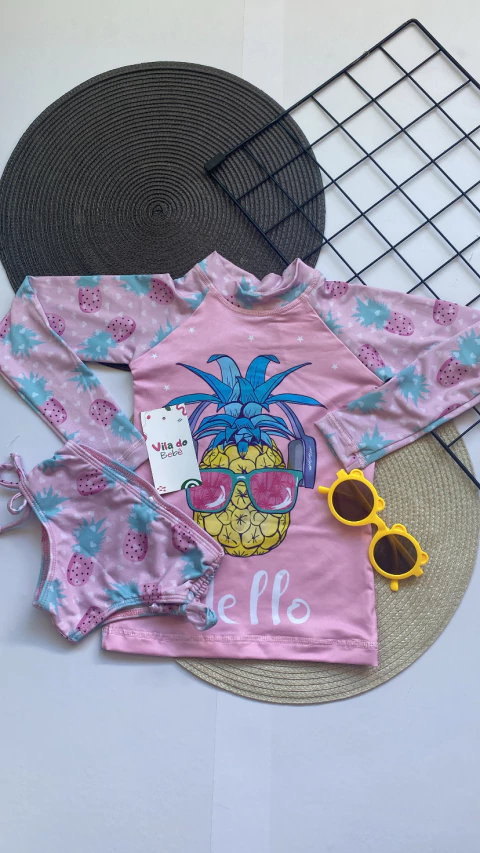 Conjunto De Praia Infantil Menina Com Proteção Solar - Abacaxi - comprar online