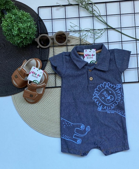 Macacão de Bebê Menino - Azul jeans com Bichinhos