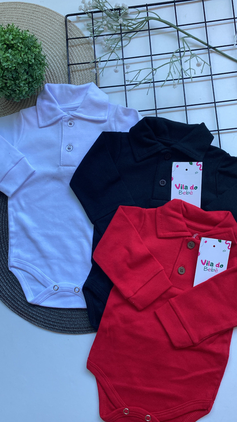Body de Bebê Manga Longa - Botões e Gola polo - comprar online
