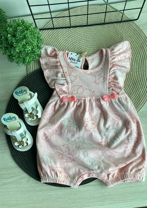Macacão Curto de Bebê Menina - Bichinhos Rosa