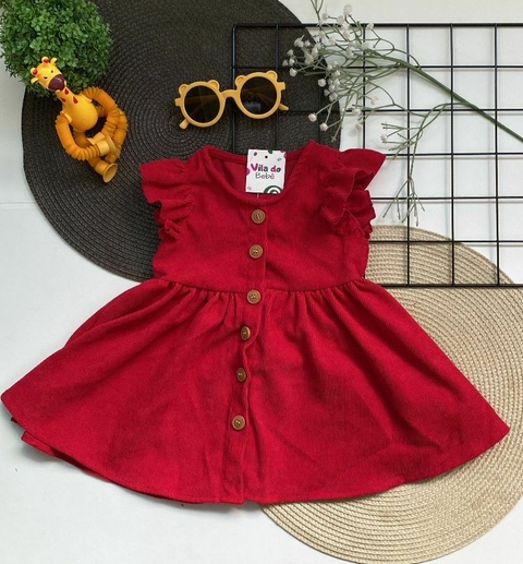 Vestido de Bebê Menina com botões - Vermelho