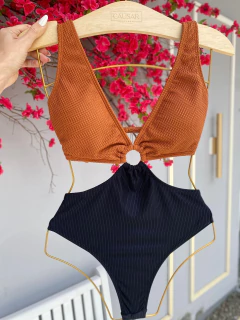 Maiô decotado argola fio duplo (preto/caramelo) na internet