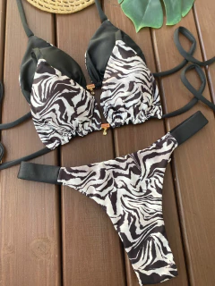 CORTININHA DUPLA FACE + CALCINHA FITA LARGA FIO DUPLO (ZEBRA COM PRETO) - comprar online