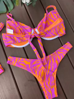 MEIA TAÇA + CALCINHA ASA DELTA FIO DUPLO (ZEBRA LARANJA COM ROSA) - loja online