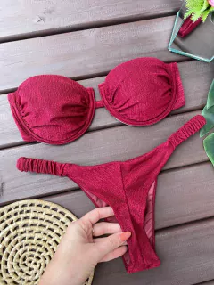 BIQUÍNI MEIA TAÇA DRAPEADO+ CALCINHA FRUFRU FIO DUPLO (cor bordô) - comprar online