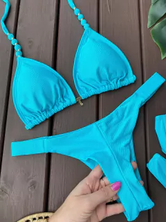 CORTININHA BALI + CALCINHA FITA LARGA FIO DUPLO (TURQUESA) - CAUSAR moda praia