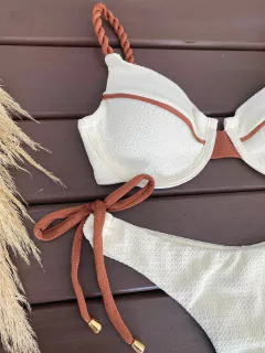 Meia taça + calcinha regulagem fio duplo (off white + bronze) na internet