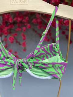 MEIA TAÇA + CALCINHA FITA FIO DUPLO (ZEBRA VERDE/ROXO) na internet
