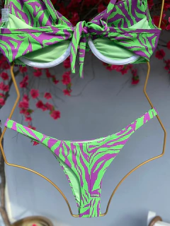 MEIA TAÇA + CALCINHA FITA FIO DUPLO (ZEBRA VERDE/ROXO) - CAUSAR moda praia