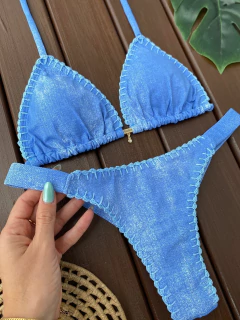 CORTININHA + CALCINHA FITA LARGA (JEANS CROCHÊ)