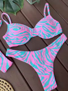 MEIA TAÇA + CALCINHA ASA DELTA FIO DUPLO (ZEBRA ROSA E VERDE ÁGUA)