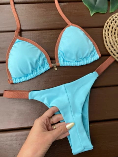 CORTININHA + CALCINHA FITA FIO DUPLO (AZUL + BRONZE) - comprar online