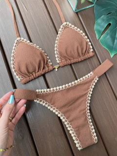 Imagem do CORTININHA + CALCINHA FITA LARGA CROCHÊ (MARROM CAFÉ)