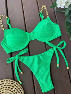 MEIA TAÇA CORRENTE + CALCINHA TIRINHA FIO DUPLO (MALHA CANELADA ÉDEN VERDE HORTELÃ)