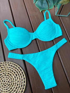 MEIA TAÇA + CALCINHA FITA LARGA FIO DUPLO (TEXTURA TURQUESA)