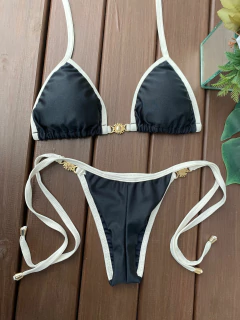 CORTININHA VIÉS + CALCINHA TIRINHA VIÉS SOL (PRETO COM OFF WHITE) - loja online