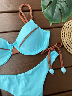 MEIA TAÇA + CALCINHA REGULAGEM FIO DUPLO (AZUL COM BRONZE) - CAUSAR moda praia