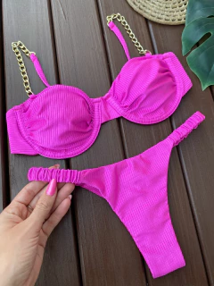 BIQUINI DRAPEADO COM CORRENTE + CALCINHA FRUFRU FIO DUPLO (PINK) - comprar online