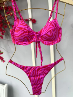 MEIA TAÇA + CALCINHA FITA FIO DUPLO (ZEBRA VERMELHA/ROSA)