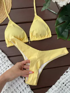 CORTININHA + CALCINHA ASA DELTA FIO DUPLO (amarelo manteiga) - comprar online