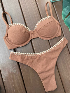 MEIA TAÇA + CALCINHA ASA DELTA FIO DUPLO CROCHÊ (MARROM CAFÉ) - CAUSAR moda praia