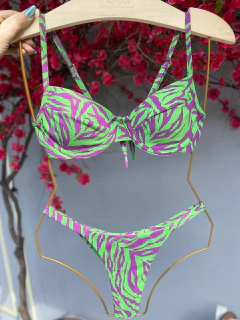 MEIA TAÇA + CALCINHA FITA FIO DUPLO (ZEBRA VERDE/ROXO)