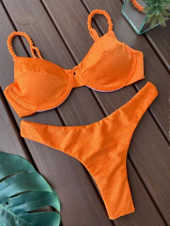 MEIA TAÇA ALÇA TRANÇADA + CALCINHA ASA DELTA (LARANJA) - CAUSAR moda praia