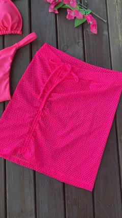 SAIA CURTA FRANZIDA ROSA NEON