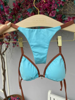 CORTININHA + CALCINHA FITA FIO DUPLO (AZUL + BRONZE) - CAUSAR moda praia