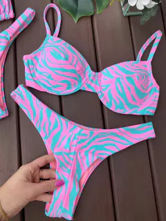 MEIA TAÇA + CALCINHA ASA DELTA FIO DUPLO (ZEBRA ROSA E VERDE ÁGUA) - loja online