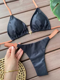 Cortininha + calcinha fita (preto com marrom)