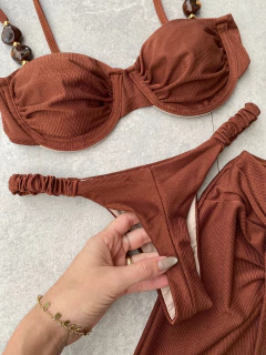 MEIA TAÇA DRAPEADO + CALCINHA FRUFRU FIO DUPLO (MARROM) - loja online