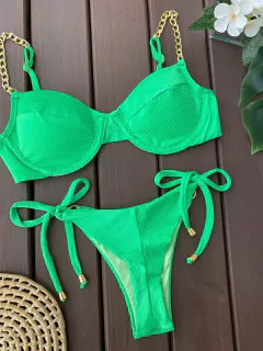 MEIA TAÇA CORRENTE + CALCINHA TIRINHA FIO DUPLO (MALHA CANELADA ÉDEN VERDE HORTELÃ) na internet