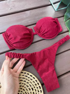 BIQUÍNI MEIA TAÇA DRAPEADO+ CALCINHA FRUFRU FIO DUPLO (cor bordô)