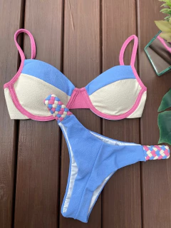 MEIA TAÇA + CALCINHA ARTESANAL TRANÇADA FIO DUPLO (CANDY COLOR)