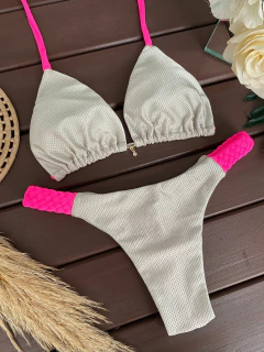 CORTININHA + CALCINHA TRAÇA FIO DUPLO ( CINZA/ROSA)