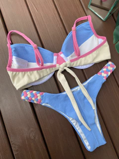 MEIA TAÇA + CALCINHA ARTESANAL TRANÇADA FIO DUPLO (CANDY COLOR) - comprar online