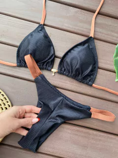 Cortininha + calcinha fita (preto com marrom) - comprar online