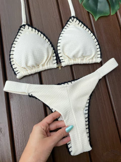 CORTININHA + CALCINHA FITA LARGA FIO DUPLO (OFF WHITE COM CROCHÊ PRETO) - comprar online