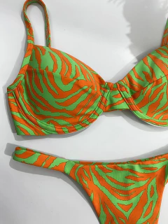 MEIA TAÇA + CALCINHA FITA FIO DUPLO (ZEBRA VERDE/LARANJA) - comprar online