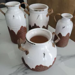 Jarron Oxido y Beige Con Asas Alto 12x25cm 57272 - kazaru