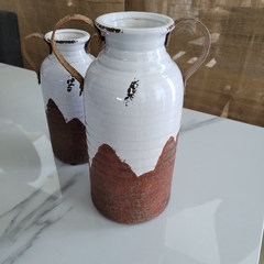 Jarron Oxido y Beige Con Asas Alto 12x25cm 57272 en internet