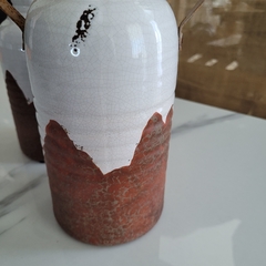 Jarron Oxido y Beige Con Asas Alto 12x25cm 57272 - kazaru